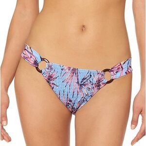 JESSICA SIMPSON - Smocked O-Ring Tropical Print Bikini Bottoms